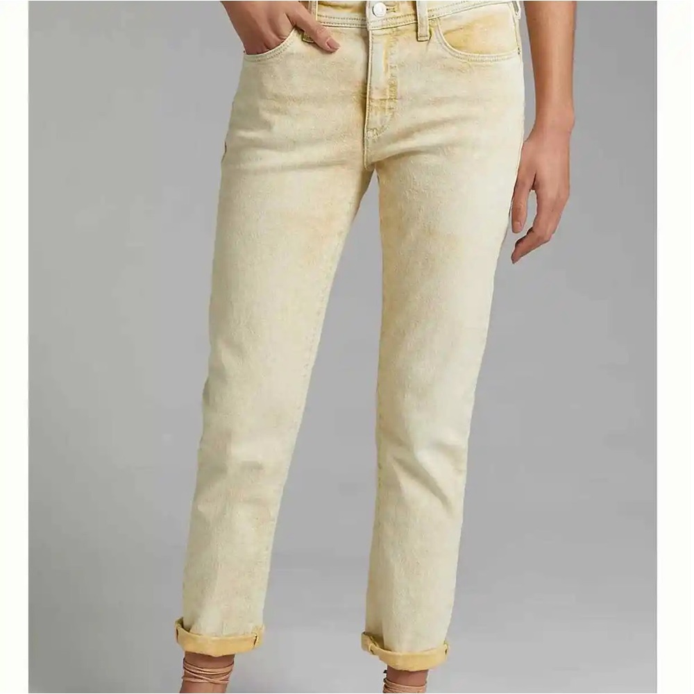 PILCRO ANTHROPOLOGIE Women's The Slim‎ Boyfriend Jeans Yellow Acid Wash E4 - Picture 2 of 9